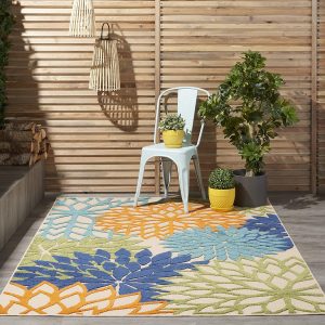 Nourison Aloha Indoor/Outdoor 5'3" x 7'5" Area Rug, Tropical, Botanical, Easy Clean, Non Shedding, Bed Room, Living Room, Dining Room, Deck, Backyard, Patio (5x7)