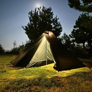 Camping Teepee Tent with Chimney Window Outdoor Ultralight Tipi Pyramid Tent Double Layer Bushcraft 1 Person Tents Hot Tent