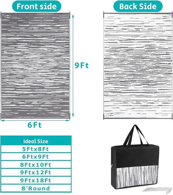 HEBE Outdoor Rug 6' x 9' Waterproof for Patios Clearance, Reversible Plastic Straw Rug Camping Carpet, Indoor Outdoor Area Rugs Patio Mats for RV,Picnic,Backyard,Deck,Balcony,Porch - Image 2