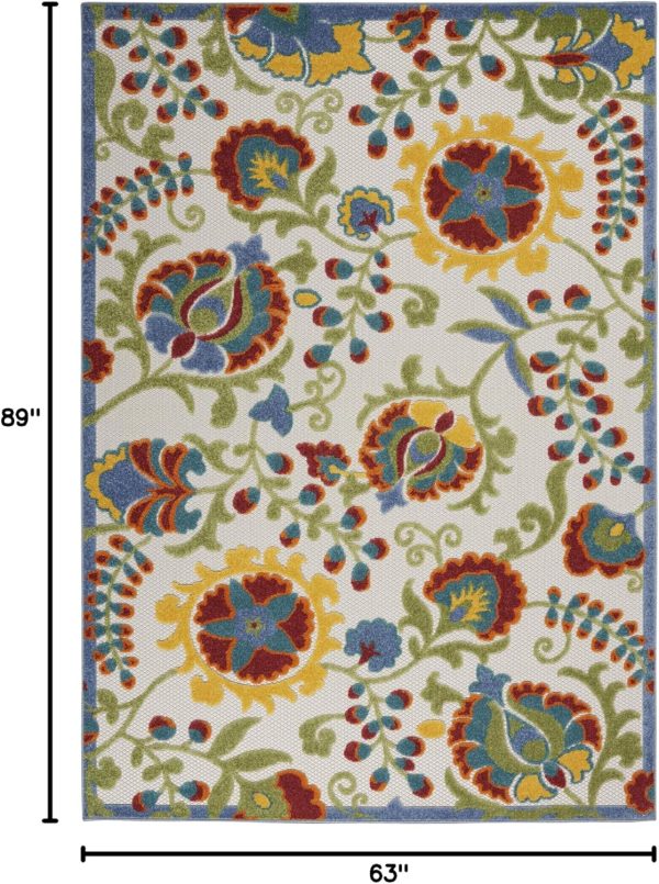 Nourison Aloha Indoor/Outdoor Ivory/Multi 5'3" x 7'5" Area Rug, Easy Clean, Non Shedding, Bed Room, Living Room, Dining Room, Backyard, Deck, Patio (5x7) - Image 3