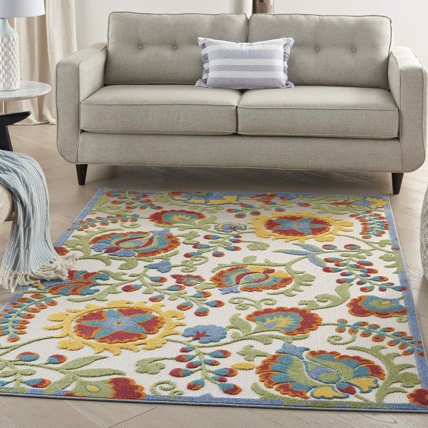 Nourison Aloha Indoor/Outdoor Ivory/Multi 5'3" x 7'5" Area Rug, Easy Clean, Non Shedding, Bed Room, Living Room, Dining Room, Backyard, Deck, Patio (5x7) - Image 2
