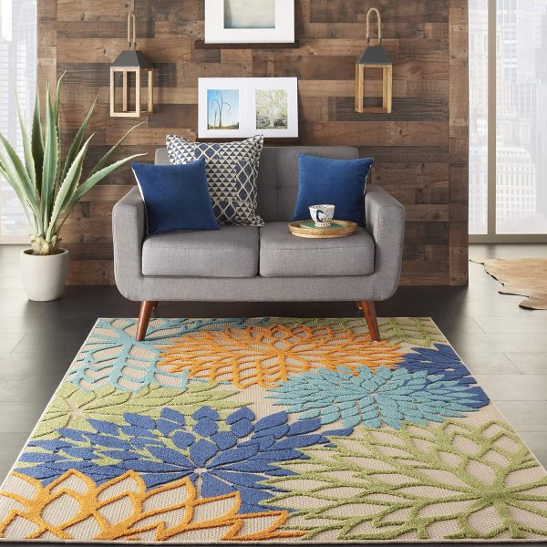 Nourison Aloha Indoor/Outdoor 5'3" x 7'5" Area Rug, Tropical, Botanical, Easy Clean, Non Shedding, Bed Room, Living Room, Dining Room, Deck, Backyard, Patio (5x7) - Image 4