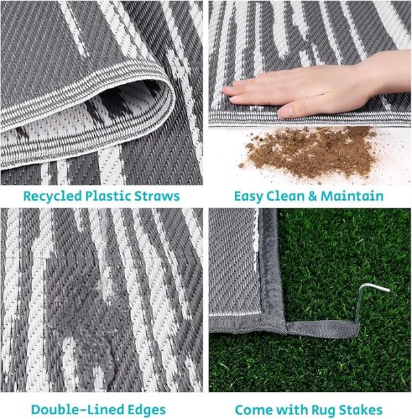 HEBE Outdoor Rug 6' x 9' Waterproof for Patios Clearance, Reversible Plastic Straw Rug Camping Carpet, Indoor Outdoor Area Rugs Patio Mats for RV,Picnic,Backyard,Deck,Balcony,Porch - Image 4